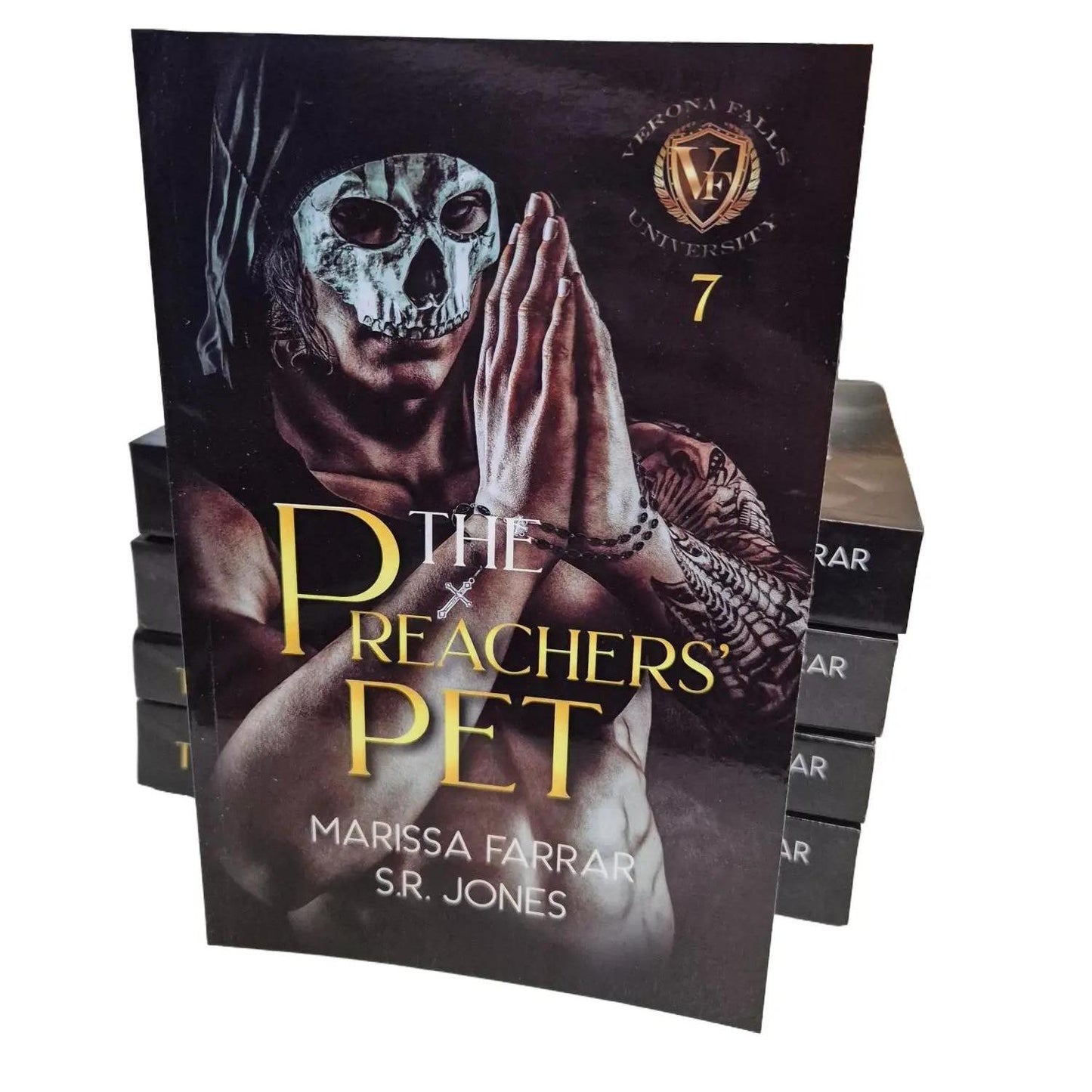 front cover of the paperback of The Preachers' Pet by Marissa Farrar and SR Jones, a dark, why choose, college romance.